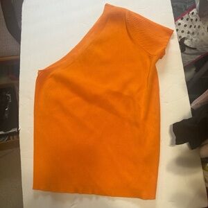 Nine West Orange Ribbed One Shoulder Top